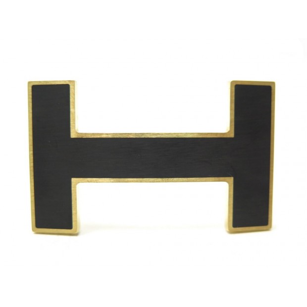 BOUCLE DE CEINTURE HERMES H QUIZZ 32 MM METAL DORE ET LAQUE NOIRE BELT BUCKLE