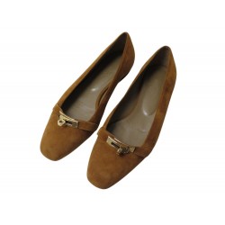 CHAUSSURES HERMES BILBAO H211161Z BALLERINES 38 EN DAIM MARRON FLAT SHOES 900€