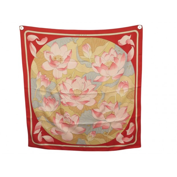 VINTAGE FOULARD HERMES FLEURS DE LOTUS 1ERE ED. 1976 CARRE 90 SOIE SCARF 530€