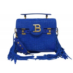 NEUF SAC A MAIN BALMAIN B-BUZZ 23 DAIM MONOGRAMME BLEU BANDOULIERE HANDBAG 2090€