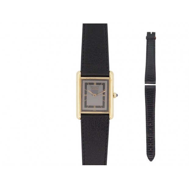 VINTAGE MONTRE MUST DE CARTIER TANK 23 MM VERMEIL ARGENT PLAQUE OR QUARTZ WATCH