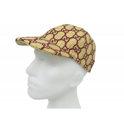 CASQUETTE GUCCI BASEBALL EN RAPHIA LOGO GG PAILLE BEIGE ET BORDEAUX HAT CAP 490€