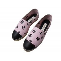 NEUF CHAUSSURES CHANEL G38628 ESPADRILLES LOGO CC 40 EN CUIR ROSE SHOES 860€