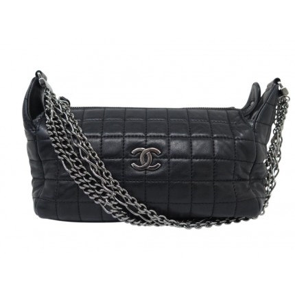 VINTAGE SAC A MAIN CHANEL HOBO LOGO CC CHOCOLATE BAR CUIR HAND BAG PURSE 4500€
