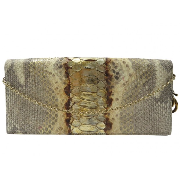 SAC A MAIN CHRISTIAN DIOR POCHETTE EN CUIR DE PYTHON DORE CLUTCH POUCH 3195€