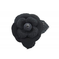 NEUF BROCHE CHANEL CAMELIA LOGO CC EN TWEED NOIR 7CM BLACK FLOWER BROOCH 6€