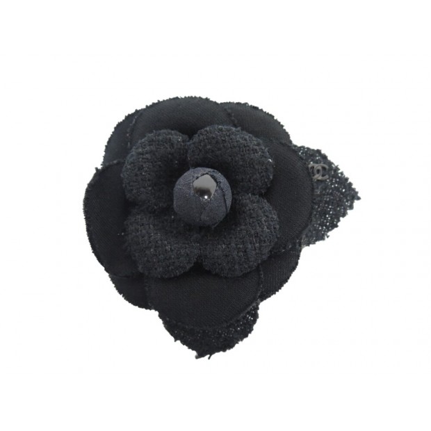NEUF BROCHE CHANEL CAMELIA LOGO CC EN TWEED NOIR 7CM BLACK FLOWER BROOCH 6€