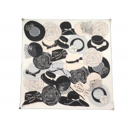 NEUF FOULARD CHANEL CHAPEAU CAMELIA CARRE 90 EN SOIE CREME ROSE SILK SCARF 530€