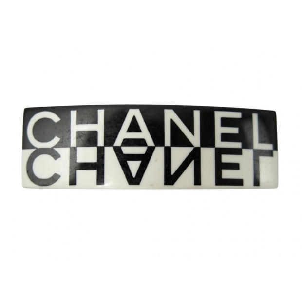 BARRETTE CHANEL EN RESINE NOIRE ET BLANCHE BIJOU PINCE DE CHEVEUX HAIR CLIP 610€