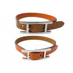 BRACELET HERMES BEHAPI H064686CKAST4 S 18 CM REVERSIBLE CUIR ORANGE MARRON 380€