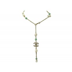 NEUF COLLIER CHANEL CHOCKER FLEUR PERLE VERRE LOGO CC STRASS 38CM NECKLACE 1390€