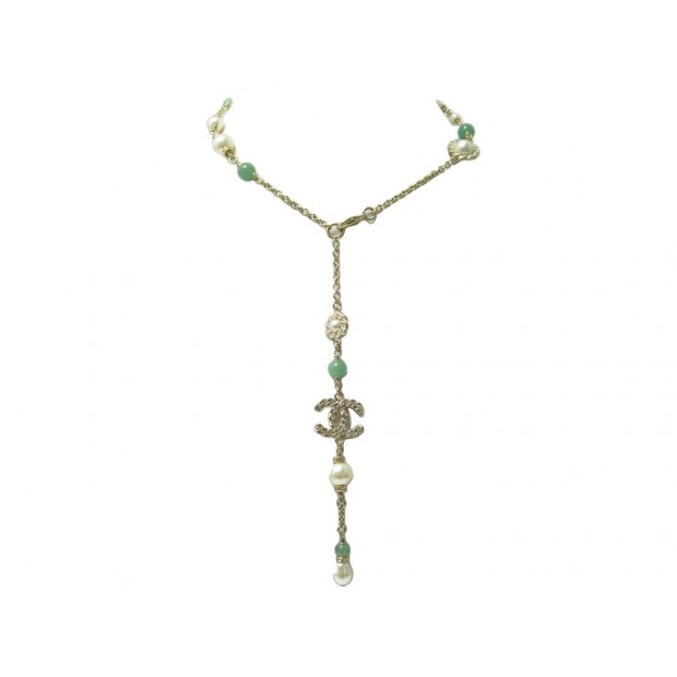 NEUF COLLIER CHANEL CHOCKER FLEUR PERLE VERRE LOGO CC STRASS 38CM NECKLACE 1390€