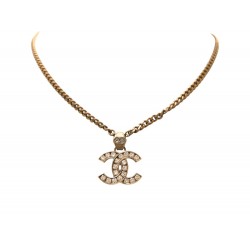NEUF COLLIER CHANEL CHAINE LOGO CC 2021 METAL DORE & STRASS NEW NECKLACE 830€
