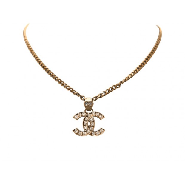 NEUF COLLIER CHANEL CHAINE LOGO CC 2021 METAL DORE & STRASS NEW NECKLACE 830€