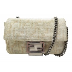 SAC A MAIN FENDI BAGUETTE 8BR793 BANDOULIERE BEIGE EN VELOURS FF HAND BAG 3000€