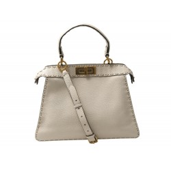 NEUF SAC A MAIN FENDI PEEKABOO MEDIUM 8BN321 EN CUIR GRAINE BEIGE HANDBAG 4800€