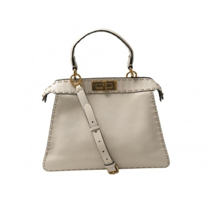 NEUF SAC A MAIN FENDI PEEKABOO MEDIUM 8BN321 EN CUIR GRAINE BEIGE HANDBAG 4800€