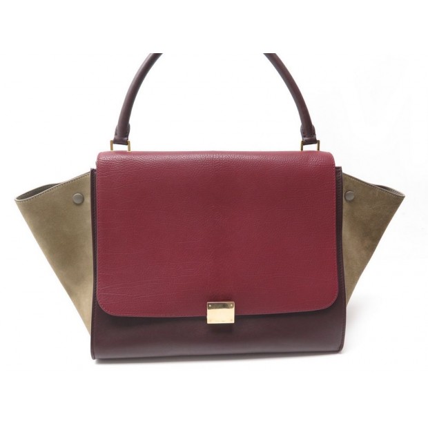 SAC A MAIN CELINE TRAPEZE LARGE GM EN CUIR BORDEAUX & DAIM HAND BAG PURSE 2500€