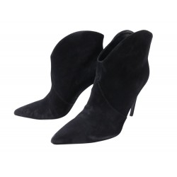 CHAUSSURES SAINT LAURENT BOTTINES LOU BIKER 40 EN DAIM NOIR BLACK BOOTS 1500€