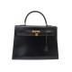 VINTAGE SAC A MAIN HERMES KELLY 35 SELLIER CUIR BOX NOIR 1973 LEATHER HAND BAG