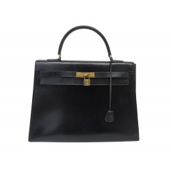 VINTAGE SAC A MAIN HERMES KELLY 35 SELLIER CUIR BOX NOIR 1973 LEATHER HAND BAG