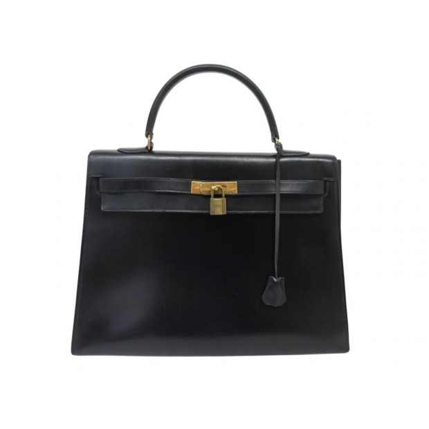 VINTAGE SAC A MAIN HERMES KELLY 35 SELLIER CUIR BOX NOIR 1973 LEATHER HAND BAG