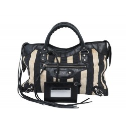 SAC A MAIN BALENCIAGA CLASSIC DAMASK STRIPE CITY 115748 CUIR ET TOILE BAG 1590€