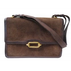 VINTAGE SAC A MAIN HERMES FONSBELLE PORTE EPAULE MARRON EN CUIR VEAU DOBLIS DAIM