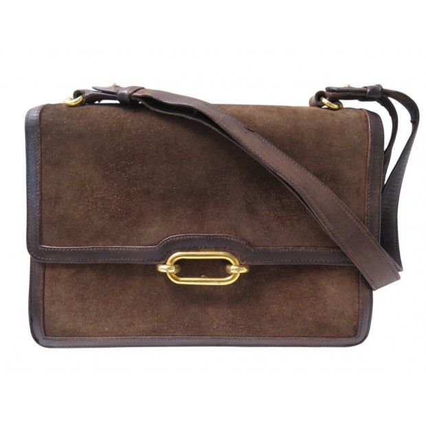VINTAGE SAC A MAIN HERMES FONSBELLE PORTE EPAULE MARRON EN CUIR VEAU DOBLIS DAIM