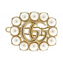 BARRETTE GUCCI 629611 DOUBLE G EN METAL DORE AVEC PERLES PEARL HAIR CLIP 400€