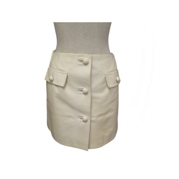 JUPE CHRISTIAN DIOR MIDI 2E5J87AL118 CUIR CREME S 36 CREAM LEATHER SKIRT 3300€