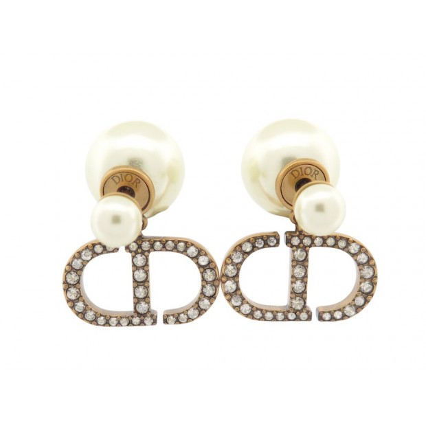 BOUCLES D'OREILLES DIOR TRIBALES LOGO CD STRASS E3366WOMCY METAL EARRINGS 460€
