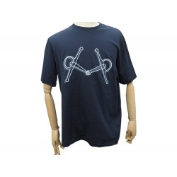NEUF TSHIRT HERMES BRODE MORS UNISEXE XXL M 50 HAUT COTON BLEU MARINE TOP 750€