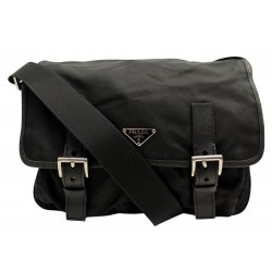 SAC A MAIN PRADA BESACE EN TOILE NYLON ET CUIR NOIR BANDOULIERE HAND BAG 1700€
