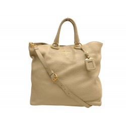 SAC A MAIN PRADA CABAS BN1713 EN CUIR GRAINE BEIGE BANDOULIERE LEATHER BAG 3500€