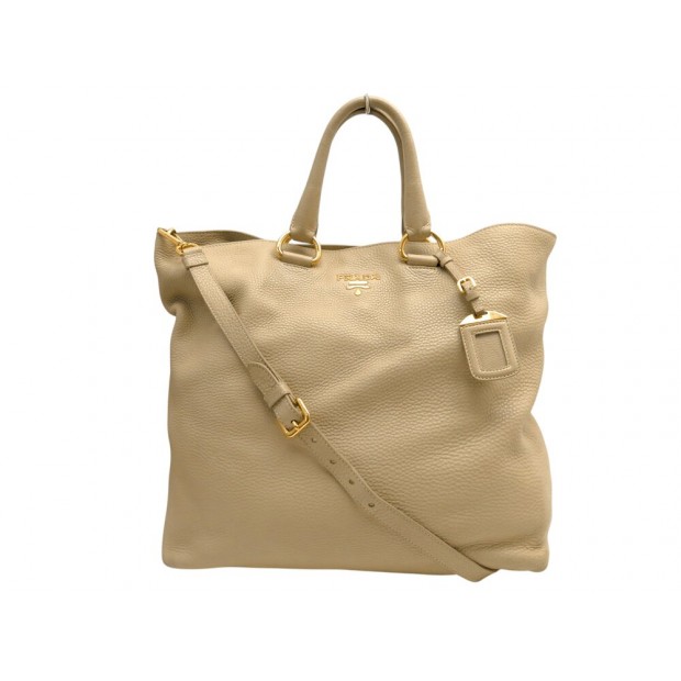 SAC A MAIN PRADA CABAS BN1713 EN CUIR GRAINE BEIGE BANDOULIERE LEATHER BAG 3500€