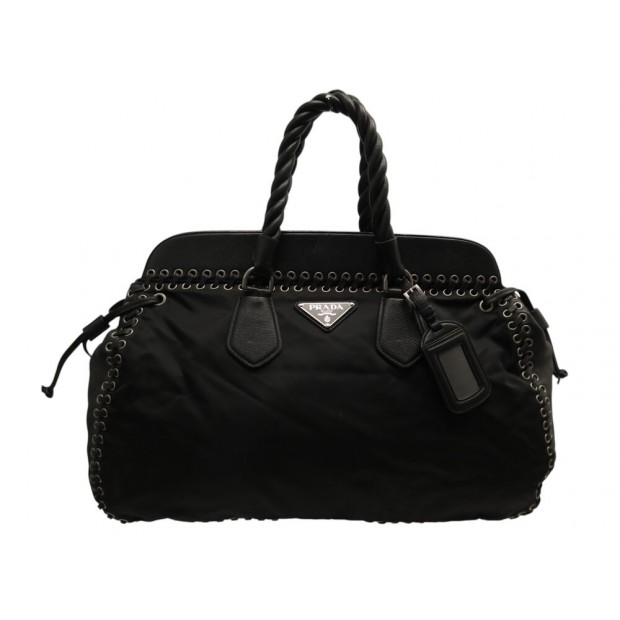 SAC A MAIN PRADA BN1461 CABAS CUIR LACETS TORSADE LOGO TRIANGLE HANDBAG 1500€