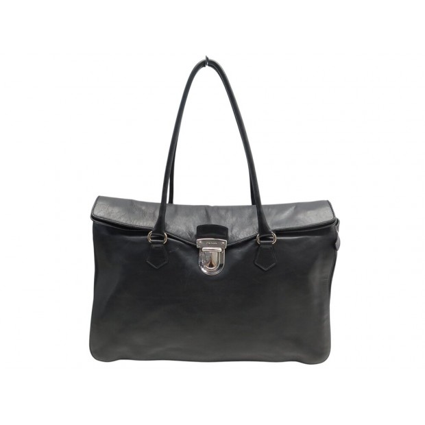 SAC A MAIN PRADA RABAT LOGO TRIANGLE PORTE EPAULE EN CUIR NOIR LEATHER BAG 2600€