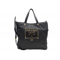 SAC A MAIN PRADA CABAS FOURRE TOUT BANDOULIERE NOIR PLAQUE LOGO TOTE BAG 1250€