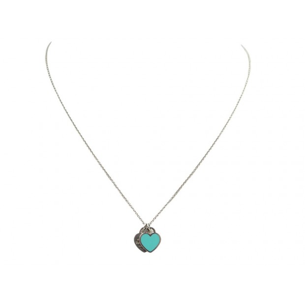 COLLIER TIFFANY & CO RETURN TO PENDENTIF DOUBLE PLAQUE COEUR BLUE ARGENT 570€