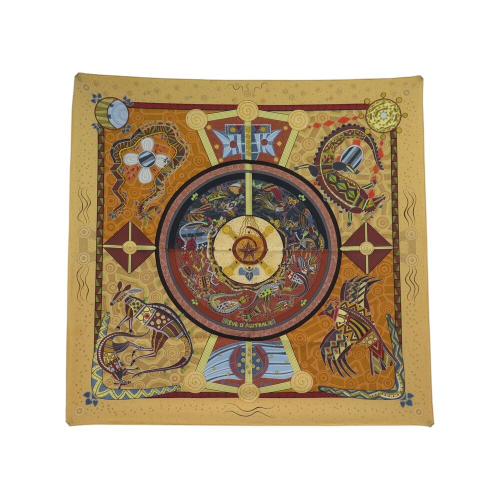 NEUF FOULARD HERMES REVE D'AUSTRALIE PAUWELS CARRE 90 SOIE BOITE SILK SCARF 530€
