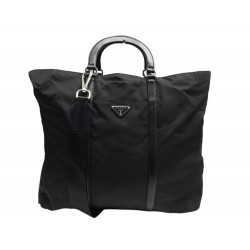 SAC A MAIN PRADA CABAS CUIR TOILE NYLON NOIOR FOURRE TOUT BANDOULIERE BAG 2100€