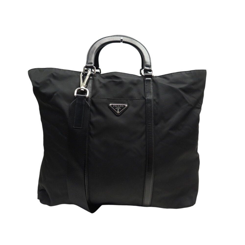 SAC A MAIN PRADA CABAS CUIR TOILE NYLON NOIOR FOURRE TOUT BANDOULIERE BAG 2100€