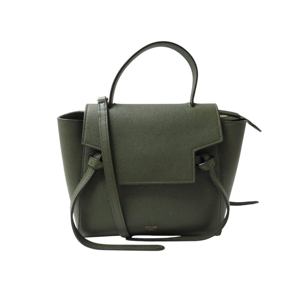SAC A MAIN CELINE BELT MINI 189103 CUIR GRAINE KAKI BANDOULIERE HAND BAG 2300€