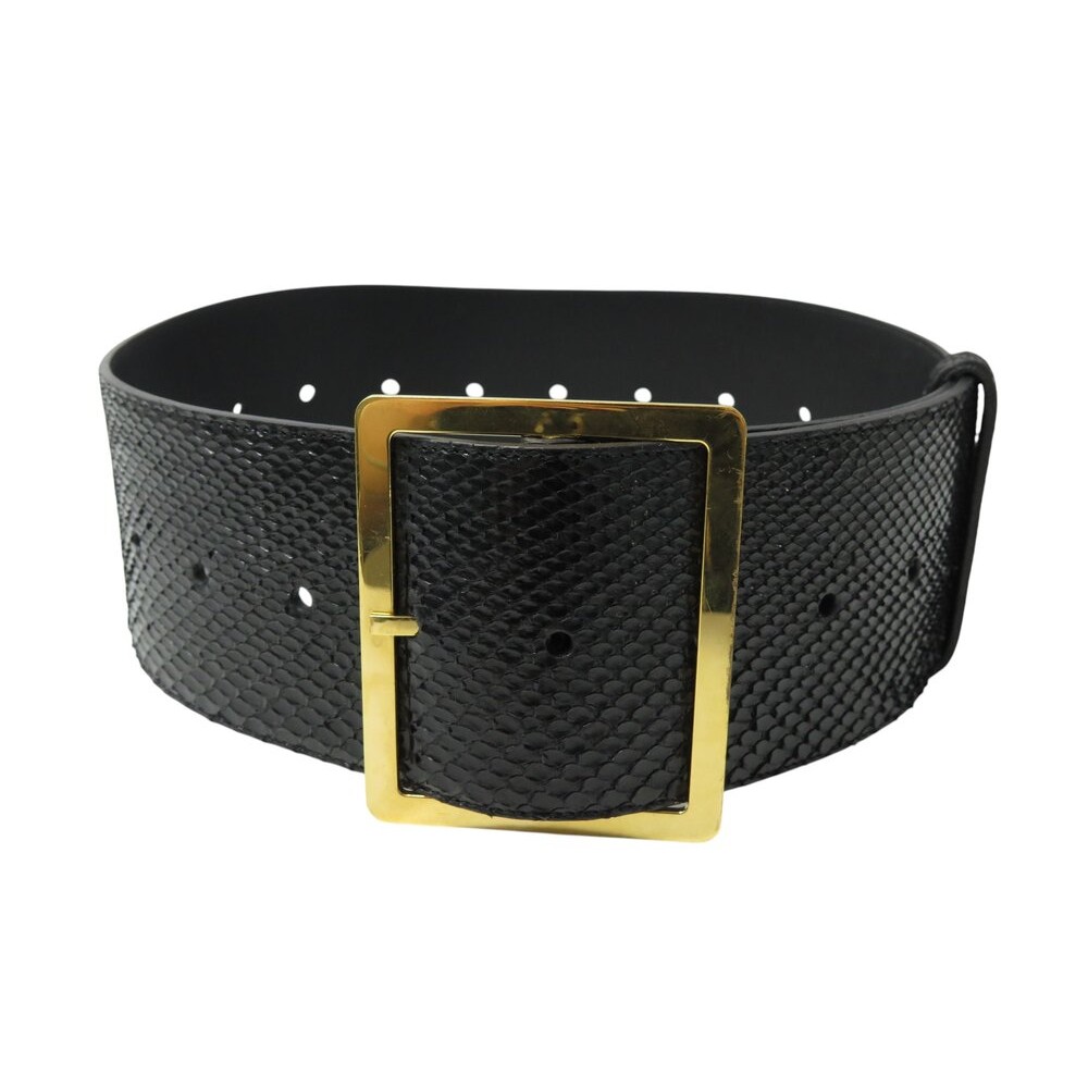 CEINTURE SAINT LAURENT EN CUIR PYTHON NOIR BLACK EXOTIC LEATHER BELT 75 CM 750€