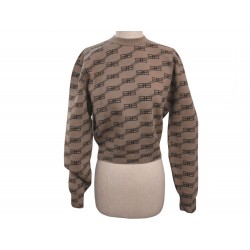 NEUF PULL BALENCIAGA 704553 COL ROND ALLOVER LOGO BB MONOGRAM M 38 SWEATER 1200€