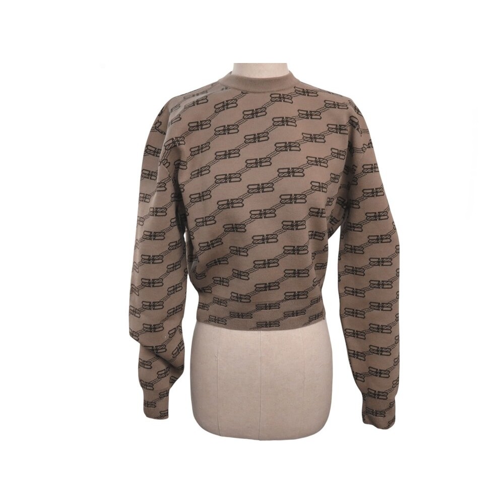 NEUF PULL BALENCIAGA 704553 COL ROND ALLOVER LOGO BB MONOGRAM M 38 SWEATER 1200€