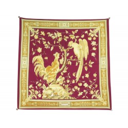 VINTAGE FOULARD HERMES CHANTECLAIR 1ERE EDITION CARRE 90 SOIE ROUGE SCARF 530€