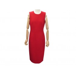 ROBE CELINE CRAYON LONGUE SANS MANCHE 40 M LAINE ROUGE WHOOL PENCIL DRESS 2800€
