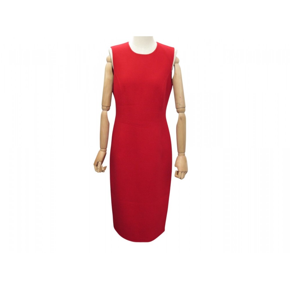 ROBE CELINE CRAYON LONGUE SANS MANCHE 40 M LAINE ROUGE WHOOL PENCIL DRESS 2800€